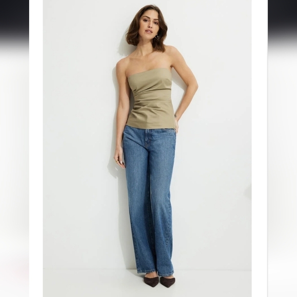 Dynamite Tube Top Gathered Women's Size XL Tan Khaki Twill Fitted NWT - Picture 9 of 12